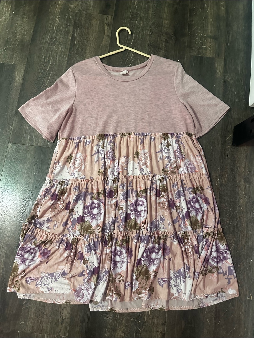 Source Unknown Dusty Mauve Floral Tiered Midi Dress